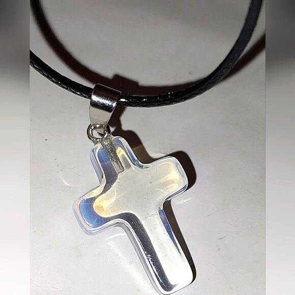 Elegant Opalescent Cross Pendant Necklace - Picture 2 of 4